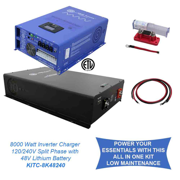 AIMS Power Off Grid/ Back Up 8,000 Watt Pure Sine Inverter Charger 120V/240V & 48V Lithium Battery Kit