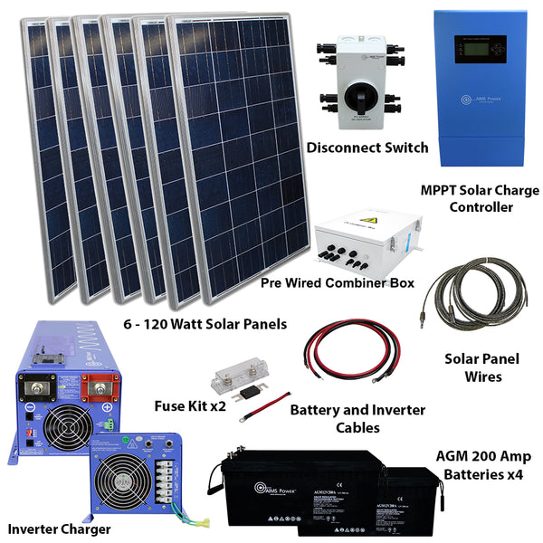 AIMS Power Solar Kit 720 W Solar | 4000 W Pure Sine Inverter Charger 120/240VAC | 800 A Batteries