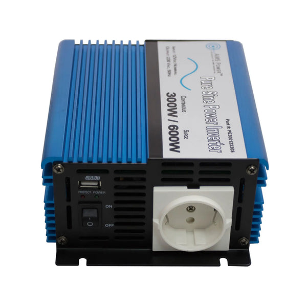 AIMS Power 300 Watt Pure Sine Inverter European 12 VDC to 220/230 VAC