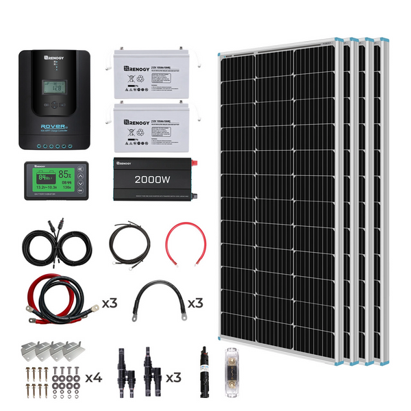 Renogy 400W 12 Volt Complete Solar Kit with Two 100Ah Deep-Cycle AGM / LiFePO4 Batteries